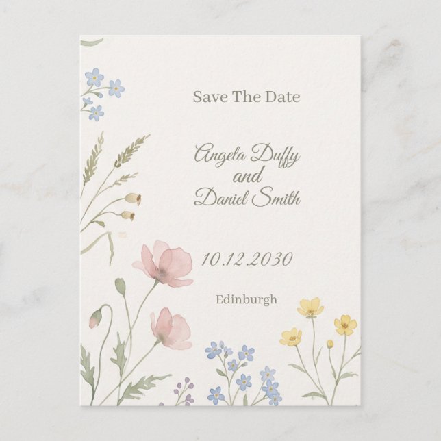 Postal Pastel Wildflower Save the Date (Anverso)