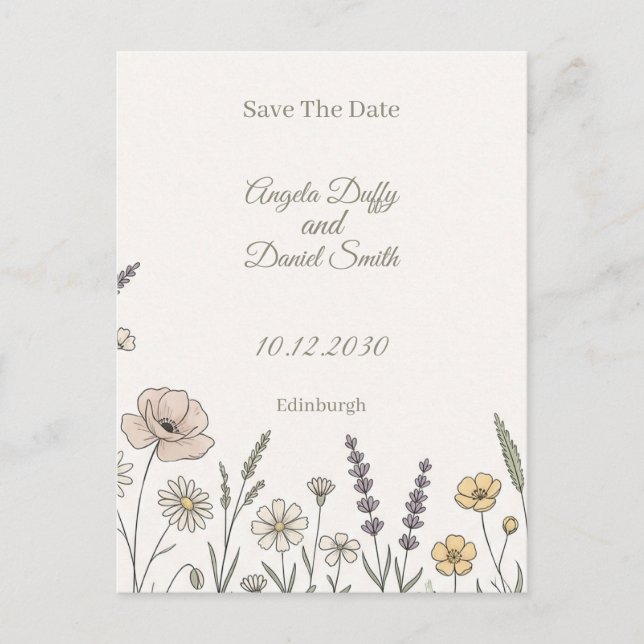 Postal Pastel Wildflower Save the Date (Anverso)