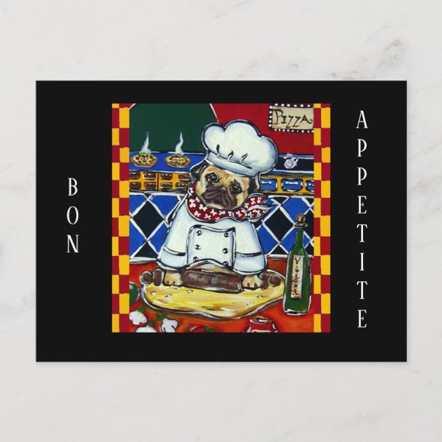 Postal Pastelero Pug de Pizza (Anverso)