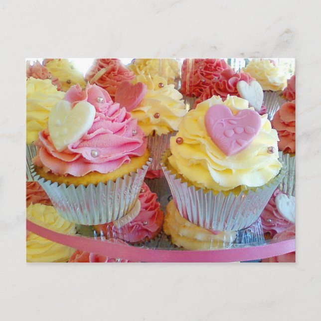 Postal Pasteles bodas con Corazones Fondantes (Anverso)