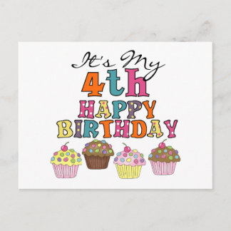 Postal Pasteles de bonito 4ª camisetas de cumpleaños y re