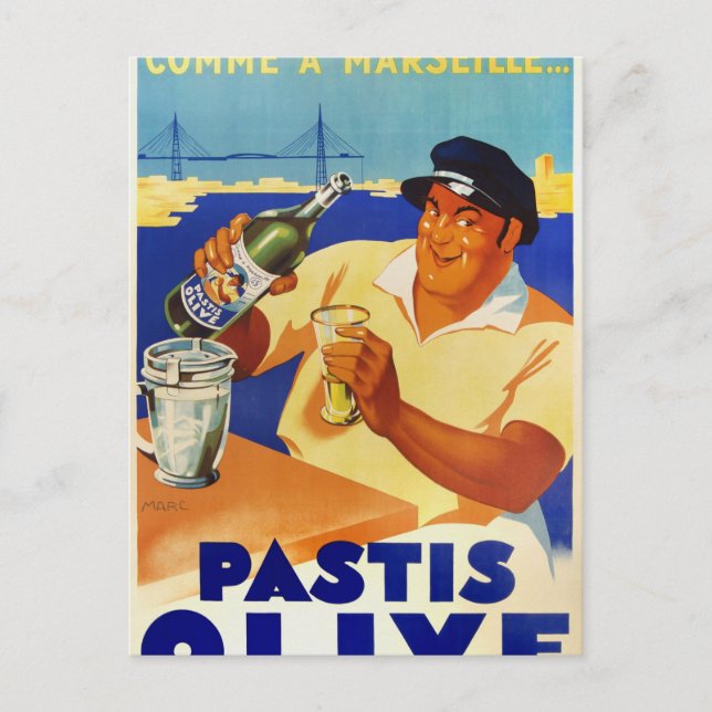Postal Pastis Olive - Comme a Marsella (Anverso)