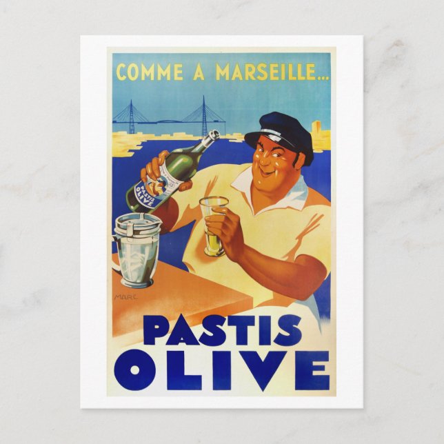 Postal Pastis Olive - Poster de vino francés de época (Anverso)