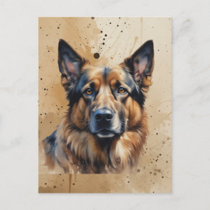 Postal Pastor alemán animal perro mascota acuarela