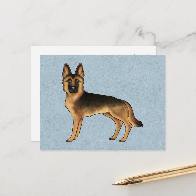 Postal Pastor Alemán Black And Tan Cute Perro GSD Azul (Anverso/Reverso In Situ)