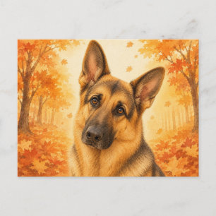 Postal Pastor Alemán Bosque Otoñal Perro