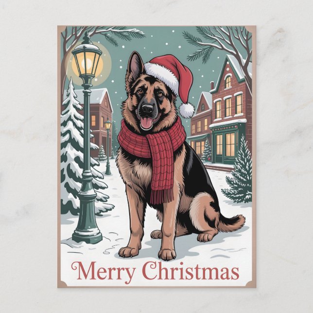 Postal Pastor alemán Navidad vintage  (Anverso)