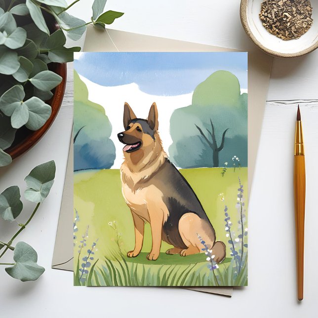 Postal Pastor alemán | Pintura de acuarela de perro (Subido por el creador)