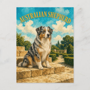 Postal Pastor Australiano, Arte de Perro con Acuarela Vin