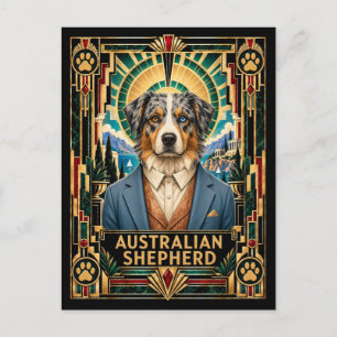 Postal Pastor Australiano, Perro Art Deco