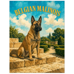 Postal Pastor Belga Malinois, Arte de Perro con Acuarela 