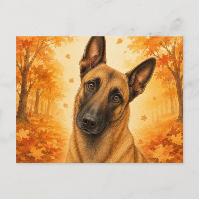 Postal Pastor Belga Malinois Otoño Bosque Perro (Anverso)