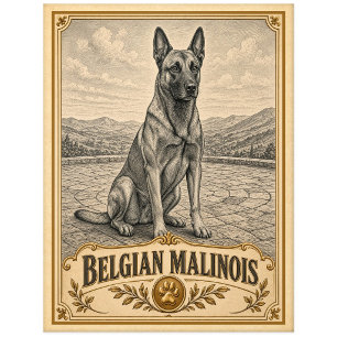 Postal Pastor Belga Malinois, Perro Patrimonio Vintage