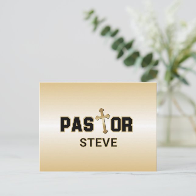 Postal Pastor Cruz de Oro Personalizada (Anverso de pie)