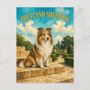 Postal Pastor de Shetland, Arte de Perro con Acuarela Vin