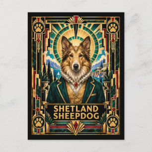 Postal Pastor de Shetland, perro Art Deco