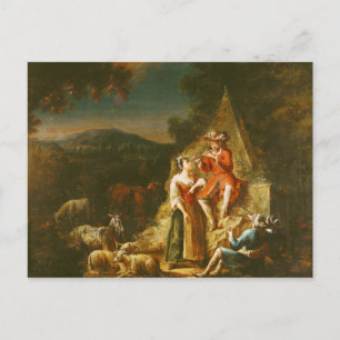 Postal Pastor jugando a flauta