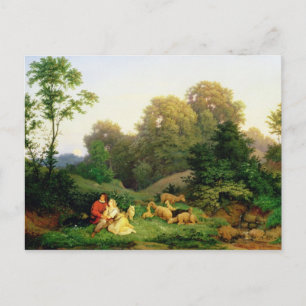 Postal Pastor y pastora en un paisaje alemán