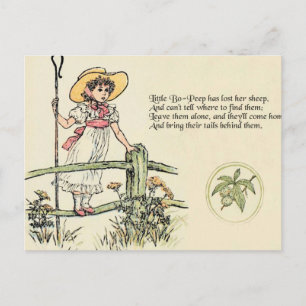 Postal Pastorcita Bo-Peep: Clásico de Kate Greenaway para