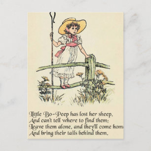 Postal Pastorcita Bo-Peep: Clásico de Kate Greenaway para