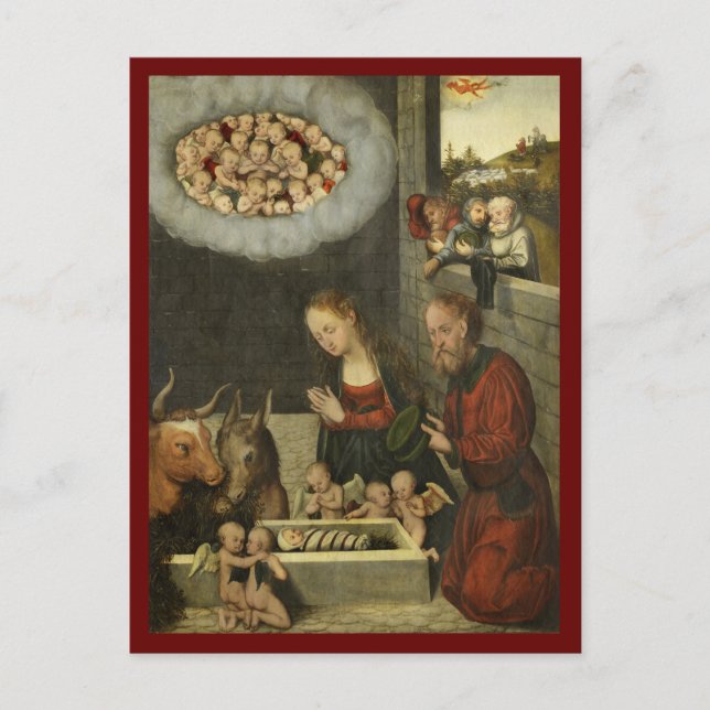 Postal Pastores Adorando al Niño Jesús por Cranach (Anverso)