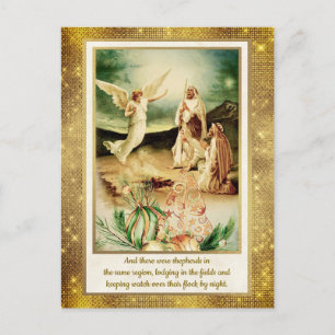 Postal Pastores y Ángeles de la Natividad Navidad Dorada