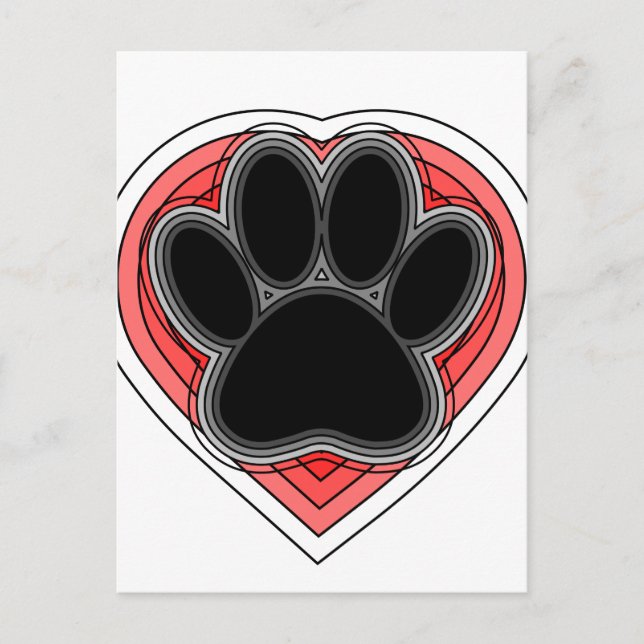 Postal Pata De Perro En El Corazón Rojo Con Brotes (Anverso)