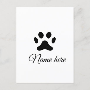 Postal Pata de perro mascota negro añadir nombre texto fo