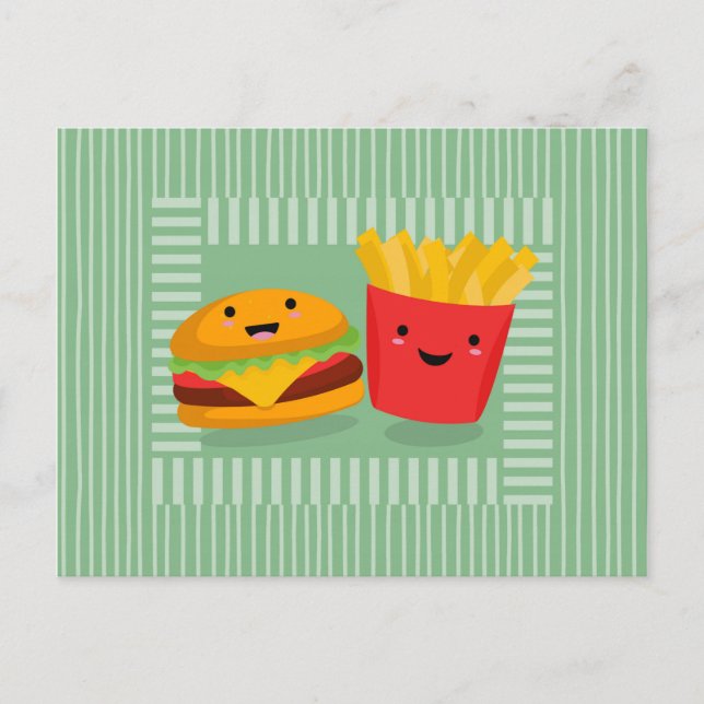 Postal Patatas Fritas De Hamburguesa De Comida Rápida Ado (Anverso)