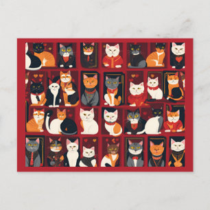 Postal patchwork cats postcard de arte de IA