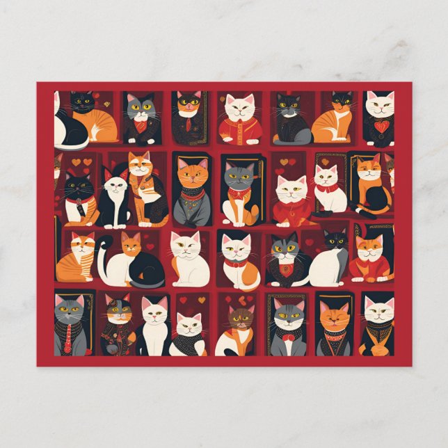 Postal patchwork cats postcard de arte de IA (Anverso)
