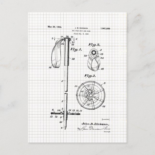 Postal Patente de polo de esquí de época (Anverso)