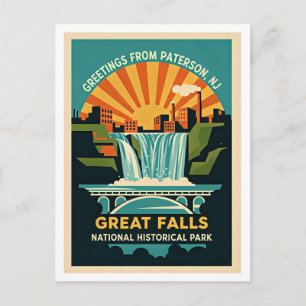 Postal Paterson NJ Gran Cascada Distrito Histórico Retro 