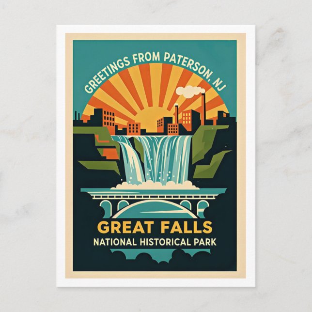Postal Paterson NJ Gran Cascada Distrito Histórico Retro  (Anverso)