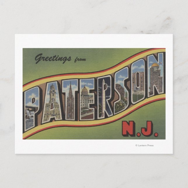 Postal Paterson, Nueva Jersey - Escenas de letras grandes (Anverso)