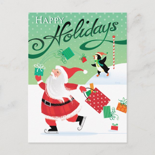 Postal patinadora linda de Santa buenas fiestas