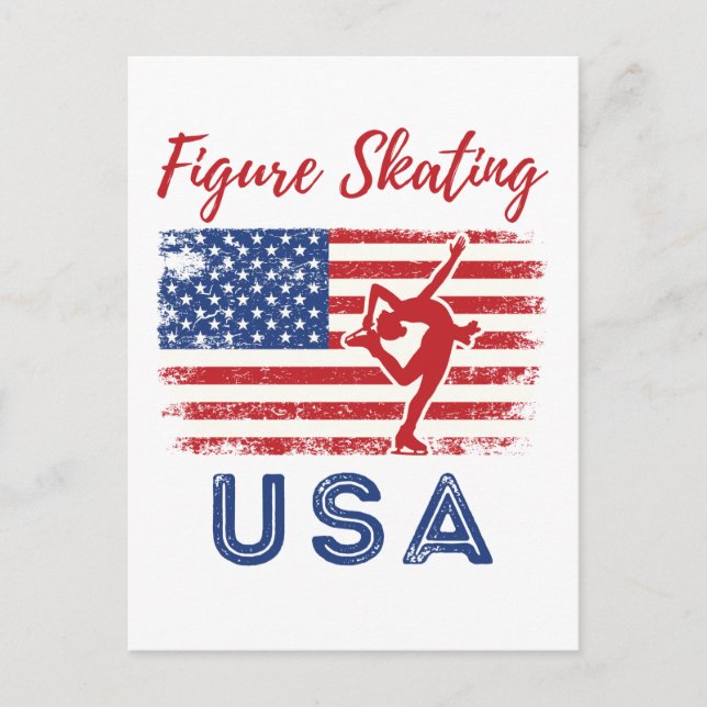 Postal Patinaje artístico sobre la bandera estadounidense (Anverso)
