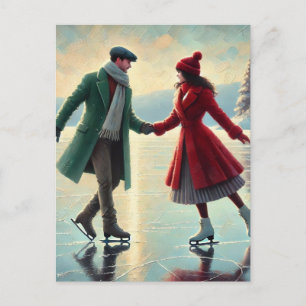 Postal Patinaje romántico sobre hielo en un lago helado
