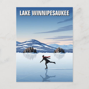Postal Patinaje sobre hielo en el lago Winnipesaukee Trav