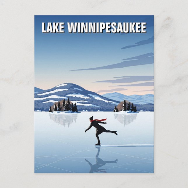 Postal Patinaje sobre hielo en el lago Winnipesaukee Trav (Anverso)