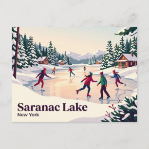 Postal Patinaje sobre hielo en Saranac Lake Nueva York