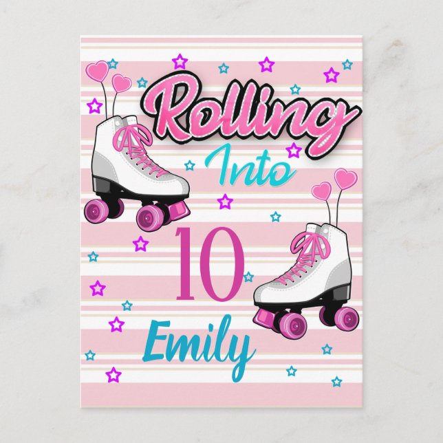 Postal Patinaje sobre ruedas Cumpleaños personalizado (Anverso)