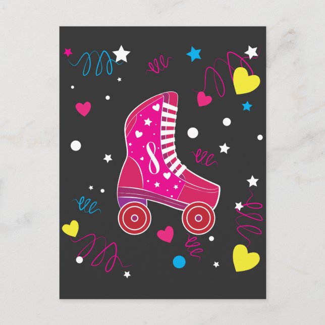 Postal Patines de ruedas Pink Roller Skates Patinaje sobr (Anverso)