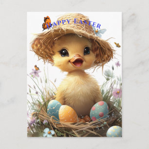 Postal Patito Sombrero de Paja Huevo de Pascua Flores Mar