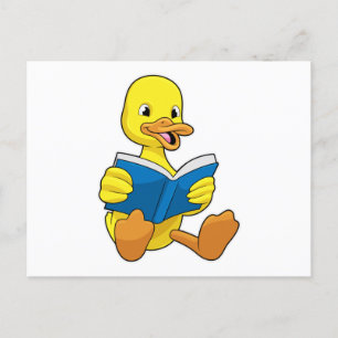 Postal Pato al leer con libro