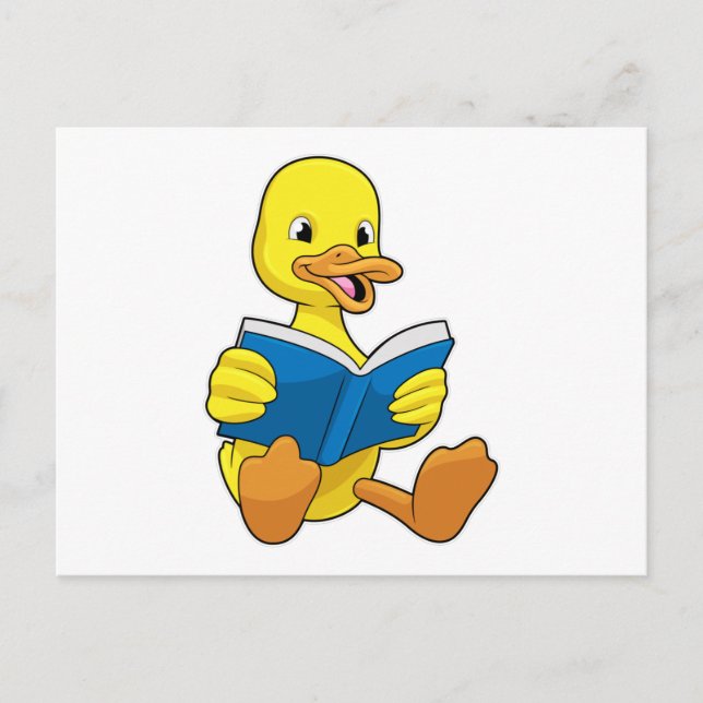 Postal Pato al leer con libro (Anverso)