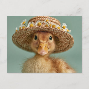 Postal Pato Bebé Adorable con Sombrero de Paja 