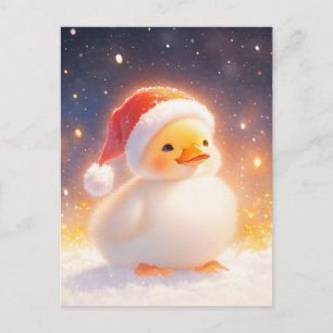 Postal Pato Blanco con Gorro Rojo de Santa en la Nieve