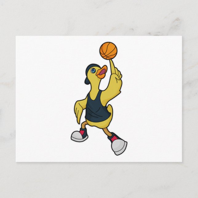 Postal Pato como jugador de baloncesto con baloncesto (Anverso)