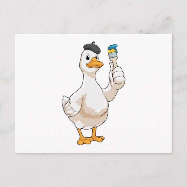 Postal Pato como pintador con pincel de pintura (Anverso)